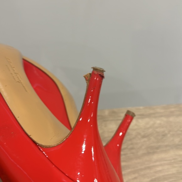 Pre-Owned Salvatore Ferragamo Red Peep Toe Heels - Picture 5 of 9